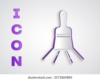Paper cut Paint brush icon isolated on grey background. Paper art style. Vector