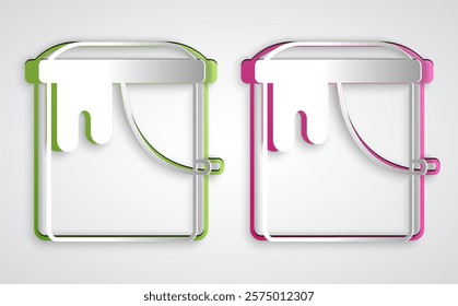 Paper cut Paint bucket icon isolated on grey background. Paper art style. Vector