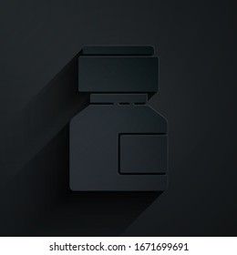 Paper cut Paint, gouache, jar, dye icon isolated on black background. Paper art style. Vector Illustration