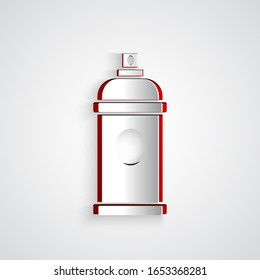 Paper cut Paint spray can icon isolated on grey background. Paper art style. Vector Illustration