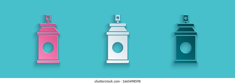 Paper cut Paint spray can icon isolated on blue background. Paper art style. Vector Illustration