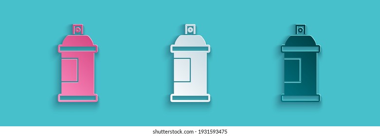 Paper cut Paint spray can icon isolated on blue background. Paper art style. Vector