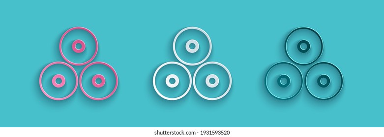 Paper cut Paint spray can icon isolated on blue background. Paper art style. Vector