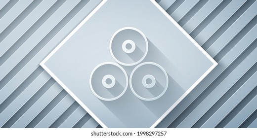 Paper cut Paint spray can icon isolated on grey background. Paper art style. Vector