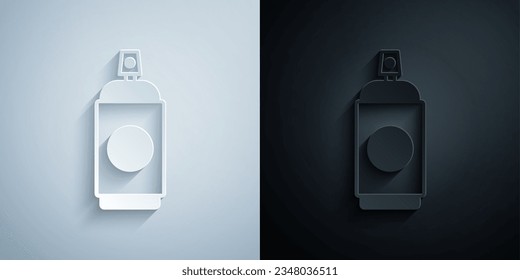 Paper cut Paint spray can icon isolated on grey and black background. Paper art style. Vector