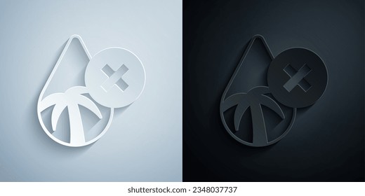 Paper cut Palm oil free icon isolated on isolated on grey and black background. Paper art style. Vector