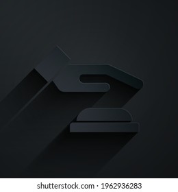 Paper cut Palm print recognition icon isolated on black background. Biometric hand scan. Fingerprint identification. System recognition and verification. Paper art style. Vector