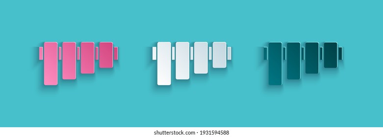 Paper cut Pan flute icon isolated on blue background. Traditional peruvian musical instrument. Folk instrument from Peru, Bolivia and Mexico. Paper art style. Vector