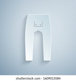 Paper cut Pants icon isolated on grey background. Paper art style. Vector Illustration