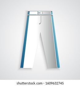 Paper cut Pants icon isolated on grey background. Paper art style. Vector Illustration