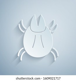 Paper cut Parasite mite icon isolated on grey background. Paper art style. Vector Illustration
