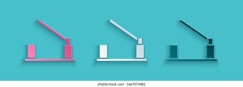 Paper cut Parking car barrier icon isolated on blue background. Street road stop border. Paper art style. Vector Illustration