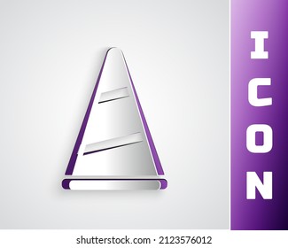 Paper cut Party hat icon isolated on grey background. Birthday hat. Merry Christmas and Happy New Year. Paper art style. Vector