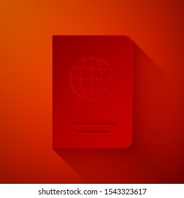 Paper cut Passport with biometric data icon isolated on red background. Identification Document. Paper art style. Vector Illustration