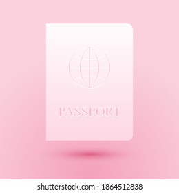 Paper cut Passport with biometric data icon isolated on pink background. Identification Document. Paper art style. Vector.