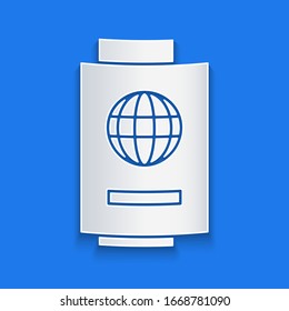 Paper cut Passport with ticket icon isolated on blue background. Identification Document. Concept travel and tourism. Paper art style. Vector Illustration