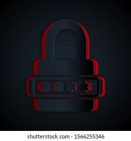 Paper cut Password protection and safety access icon isolated on black background. Lock icon. Security, safety, protection, privacy concept. Paper art style. Vector Illustration