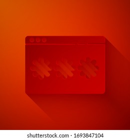 Paper cut Password protection and safety access icon isolated on red background. Security, safety, protection, privacy concept. Paper art style. Vector Illustration