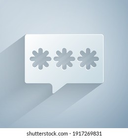 Paper cut Password protection and safety access icon isolated on grey background. Security, safety, protection, privacy concept. Paper art style. Vector