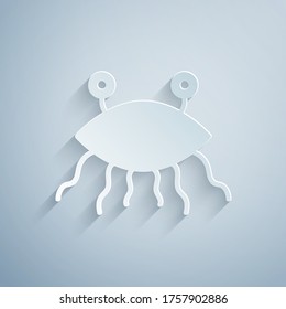 Paper cut Pastafarianism icon isolated on grey background. Paper art style. Vector Illustration