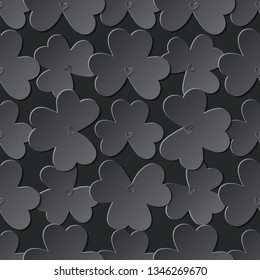 Paper cut pattern with clover leaves in black and gray colors. Creative seamless design for fabric or textile prints, paper gift wrap, wallpaper patterns, web backgrounds.