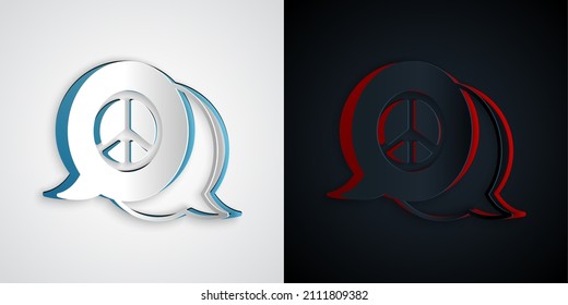 Paper cut Peace icon isolated on grey and black background. Hippie symbol of peace. Paper art style. Vector