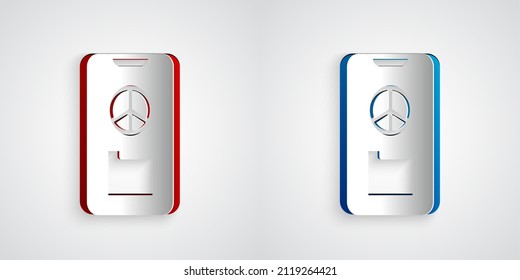 Paper cut Peace icon isolated on grey background. Hippie symbol of peace. Paper art style. Vector