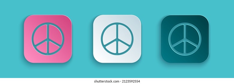 Paper cut Peace icon isolated on blue background. Hippie symbol of peace. Paper art style. Vector
