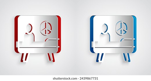 Paper cut Peace icon isolated on grey background. Hippie symbol of peace. Paper art style. Vector