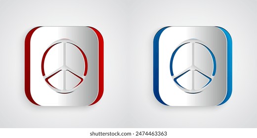 Paper cut Peace icon isolated on grey background. Hippie symbol of peace. Paper art style. Vector