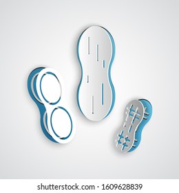 Paper cut Peanut icon isolated on grey background. Paper art style. Vector Illustration