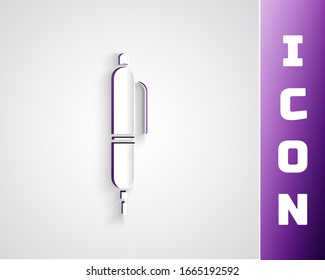 Paper cut Pen icon isolated on grey background. Paper art style. Vector Illustration