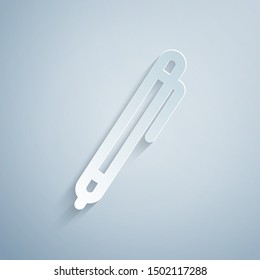 Paper cut Pen line icon isolated on grey background. Paper art style. Vector Illustration