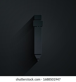 Paper cut Pencil with eraser icon isolated on black background. Drawing and educational tools. School office symbol. Paper art style. Vector Illustration