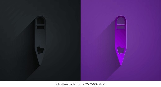 Paper cut Pencil icon isolated on black on purple background. Drawing and educational tools. School office symbol. Paper art style. Vector