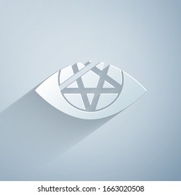 Paper cut Pentagram icon isolated on grey background. Magic occult star symbol. Paper art style. Vector Illustration