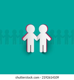 Paper Cut People Holding Hands - Vector