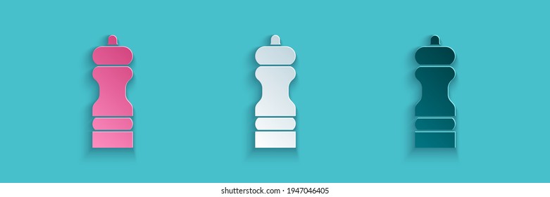 Paper cut Pepper icon isolated on blue background. Cooking spices. Paper art style. Vector