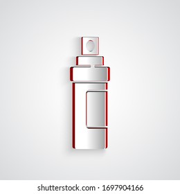 Icono de Perfume de corte de papel aislado en fondo gris. Estilo de arte de papel. Ilustración vectorial
