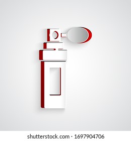 Paper cut Perfume icon isolated on grey background. Paper art style. Vector Illustration