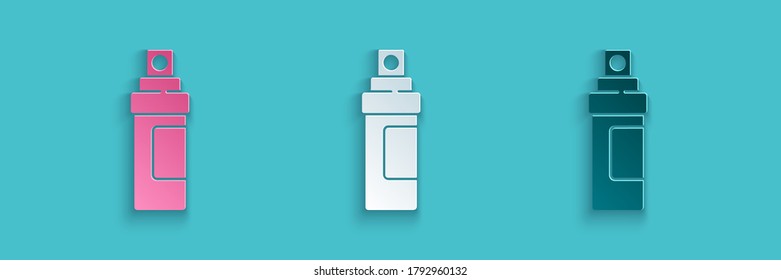 Icono de recorte de papel Perfume aislado en fondo azul. Estilo de arte de papel. Ilustración vectorial