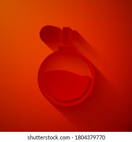 Paper cut Perfume icon isolated on red background. Paper art style. Vector.