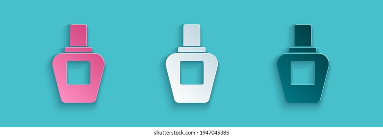 Papierschnitt Parfüm-Symbol einzeln auf blauem Hintergrund. Kunststil aus Papier. Vektorgrafik