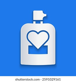 Paper cut Perfume icon isolated on blue background. 8 March. International Happy Women Day. Happy Valentines day. Paper art style. Vector
