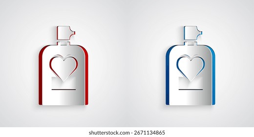 Paper cut Perfume icon isolated on grey background. 8 March. International Happy Women Day. Happy Valentines day. Paper art style. Vector