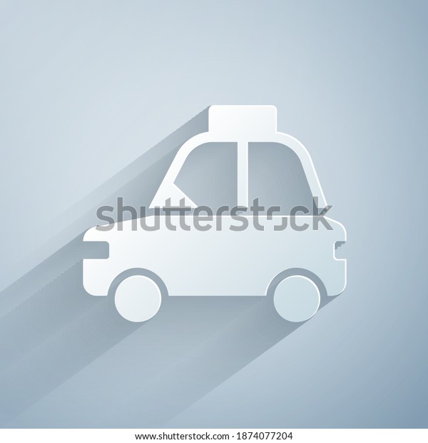 Paper cut Pet car taxi icon isolated on grey\
background. Paper art style.\
Vector