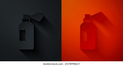 Paper cut Pet shampoo icon isolated on black and red background. Pets care sign. Dog cleaning symbol. Paper art style. Vector