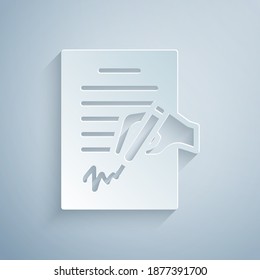 Paper cut Petition icon isolated on grey background. Paper art style. Vector.