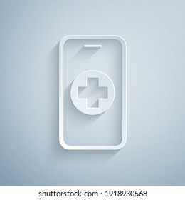 Paper cut Phone repair service icon isolated on grey background. Adjusting, service, setting, maintenance, repair, fixing. Paper art style. Vector.