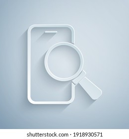 Paper cut Phone repair service icon isolated on grey background. Adjusting, service, setting, maintenance, repair, fixing. Paper art style. Vector.